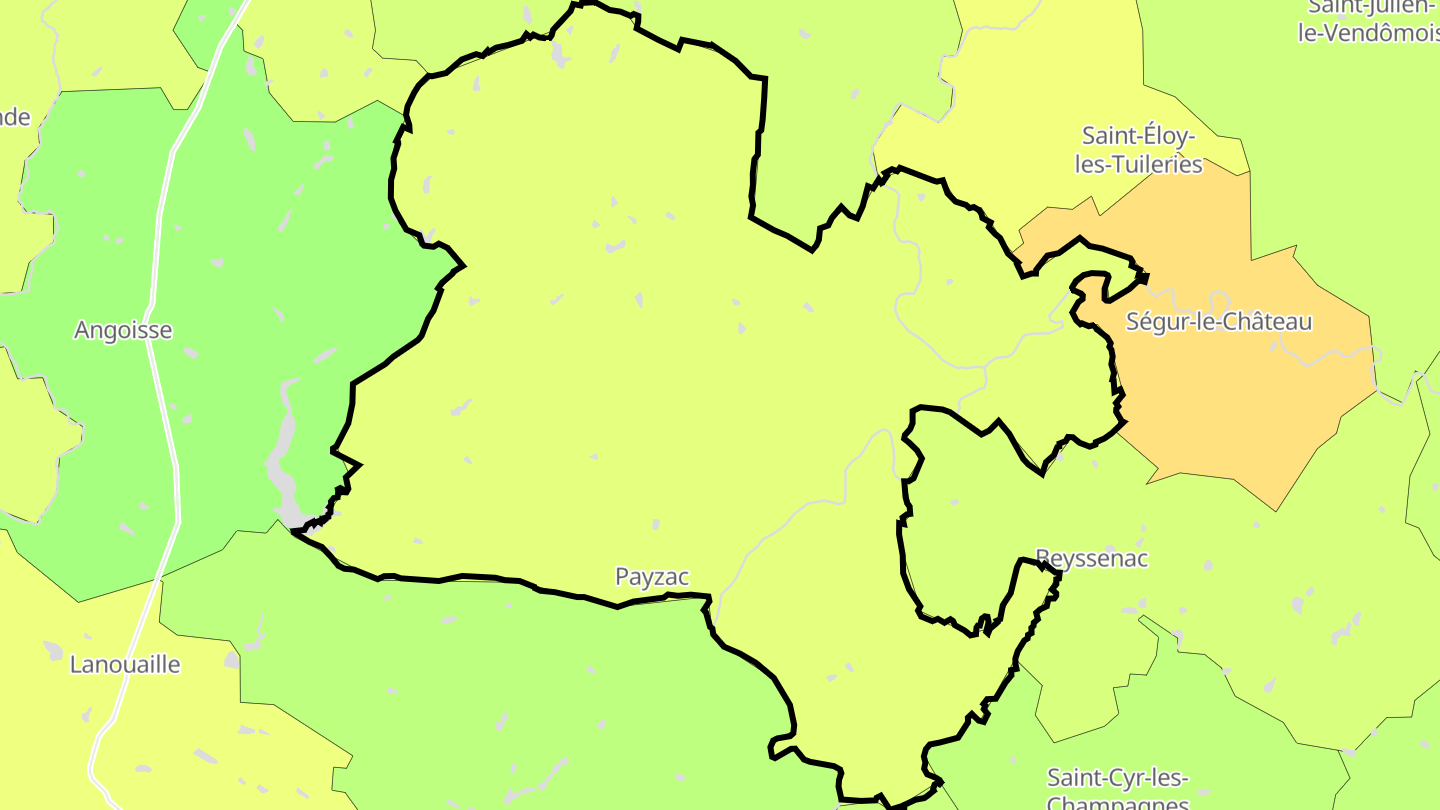 Carte des prix de l'immobilier Payzac