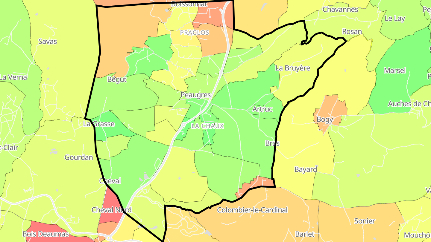 Carte des prix de l'immobilier Peaugres