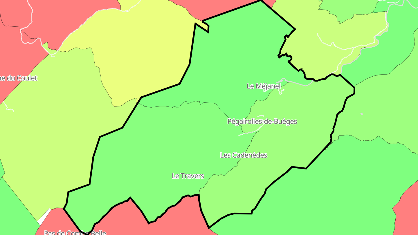 Carte des prix de l'immobilier Pégairolles-de-Buèges