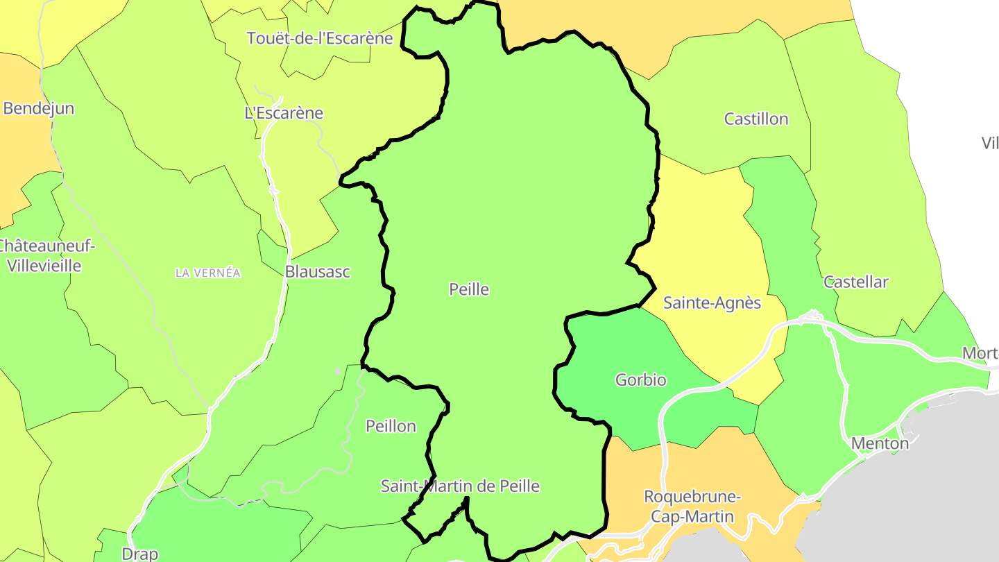 Carte des prix de l'immobilier Peille