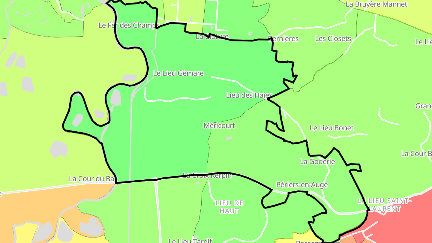 Carte des prix de l'immobilier Périers-en-Auge
