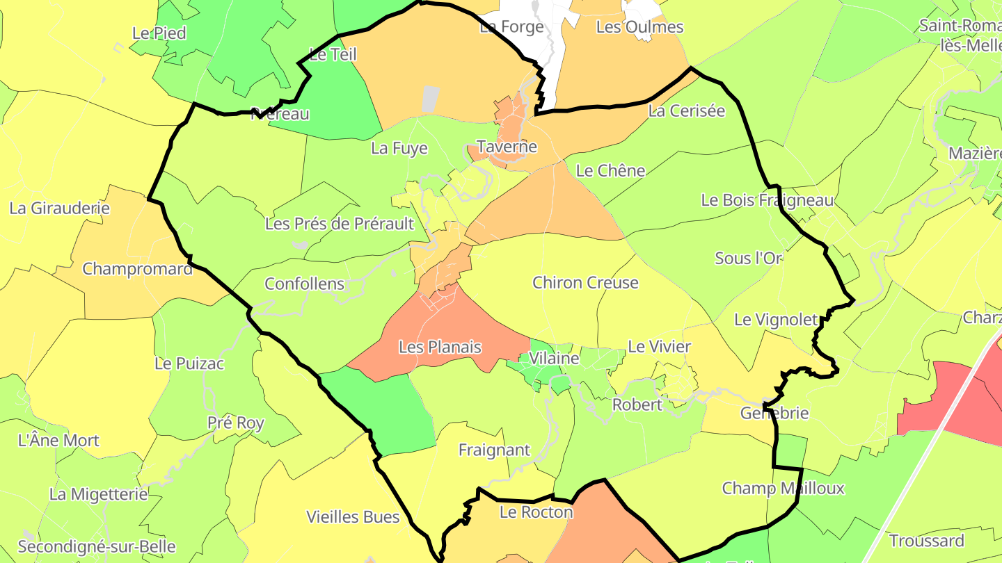 Carte des prix de l'immobilier Périgné