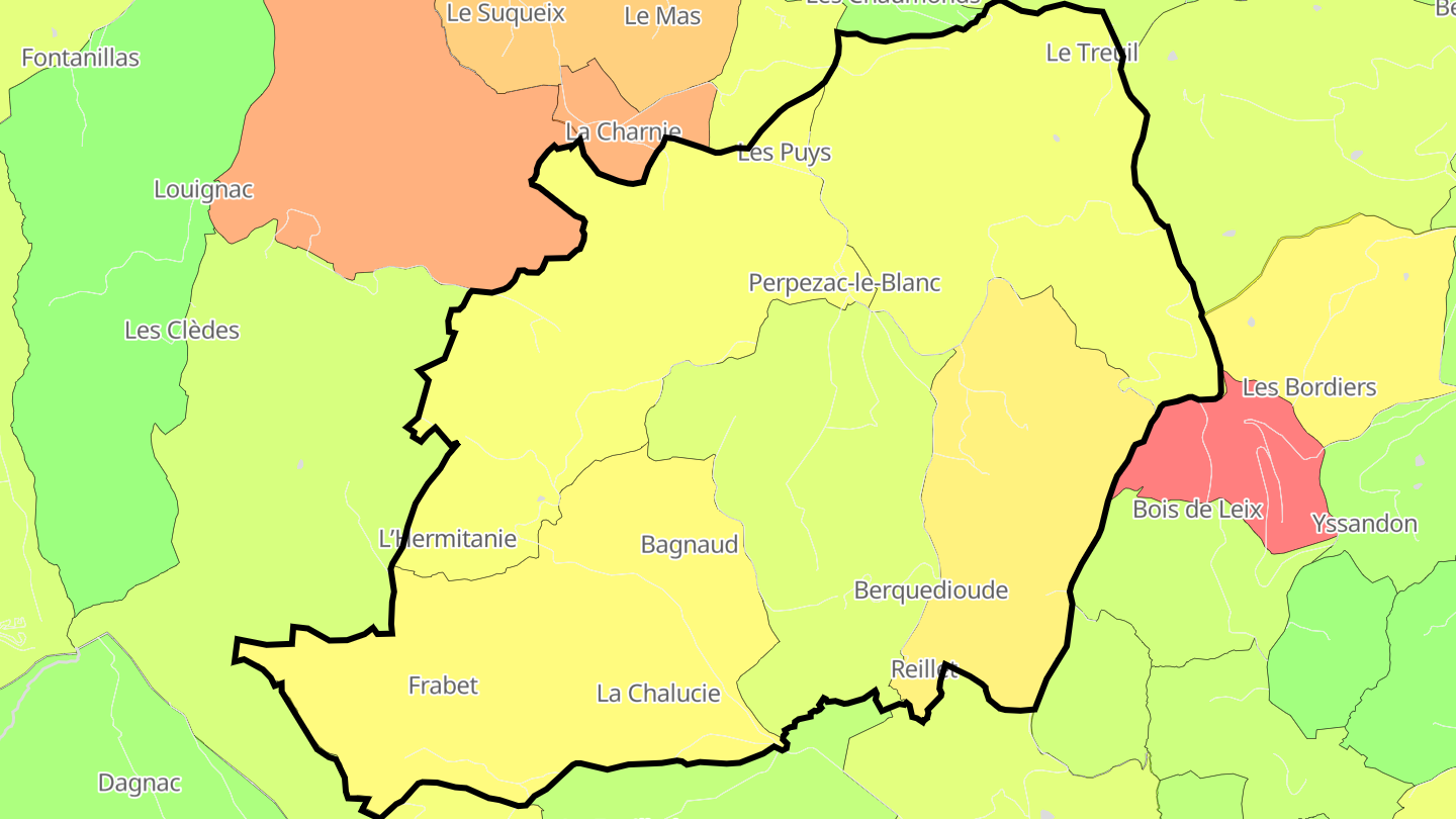 Carte des prix de l'immobilier Perpezac-le-Blanc