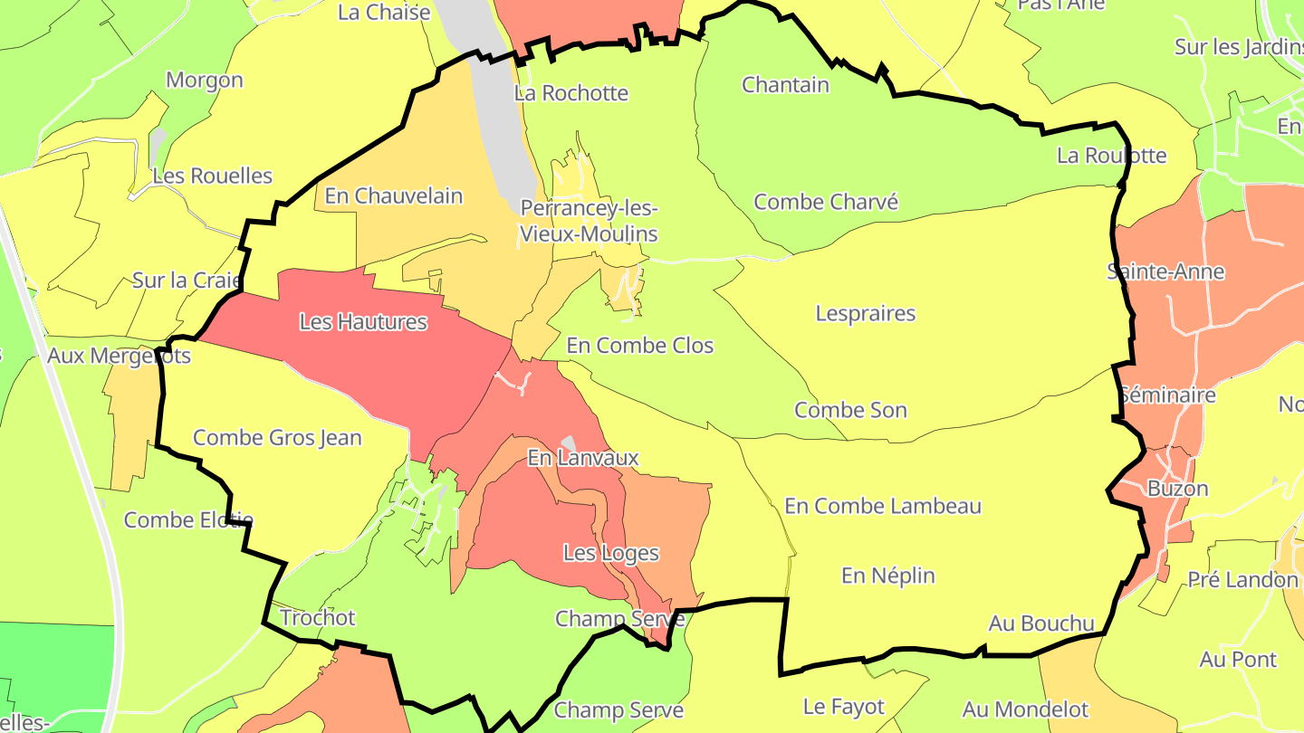 Carte des prix de l'immobilier Perrancey-les-Vieux-Moulins