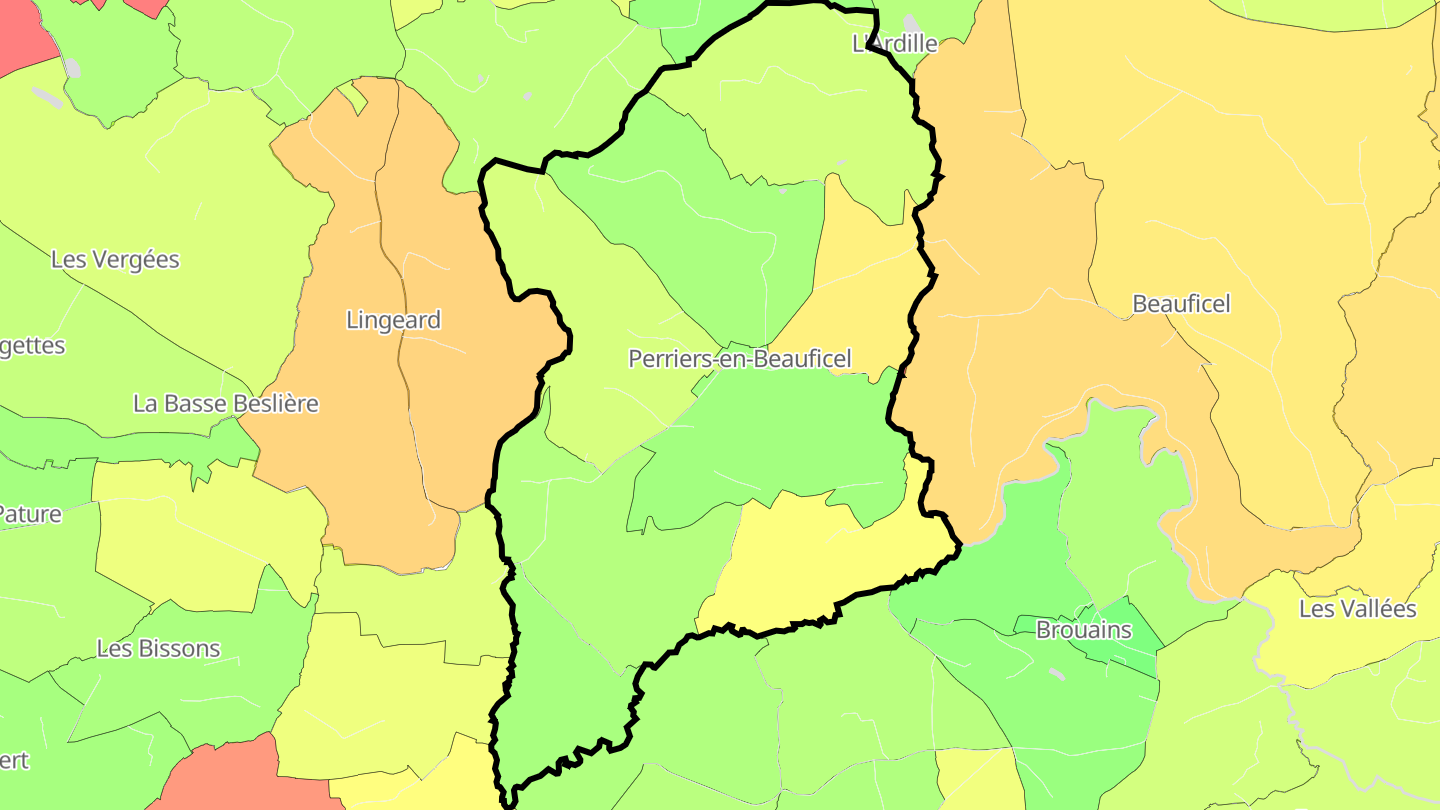 Carte des prix de l'immobilier Perriers-en-Beauficel