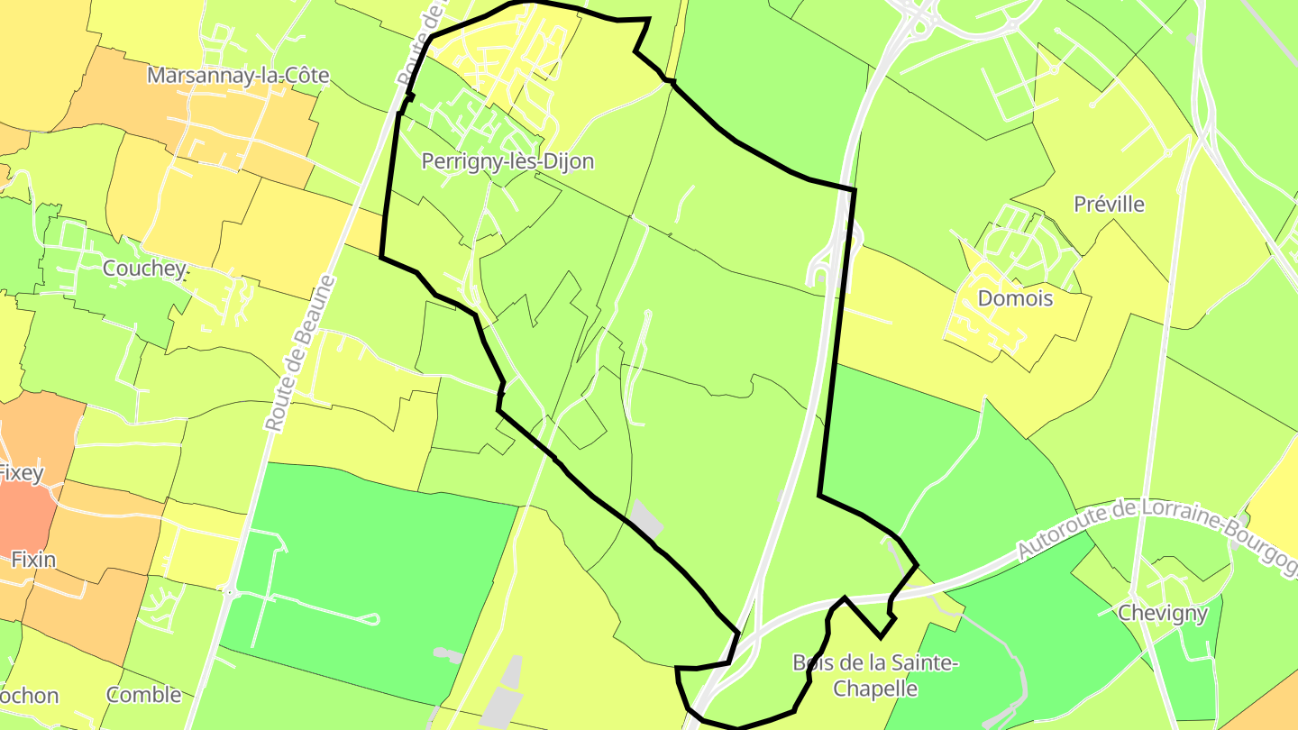 Carte des prix de l'immobilier Perrigny-lès-Dijon