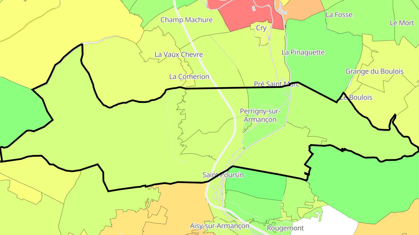 Carte des prix de l'immobilier Perrigny-sur-Armançon