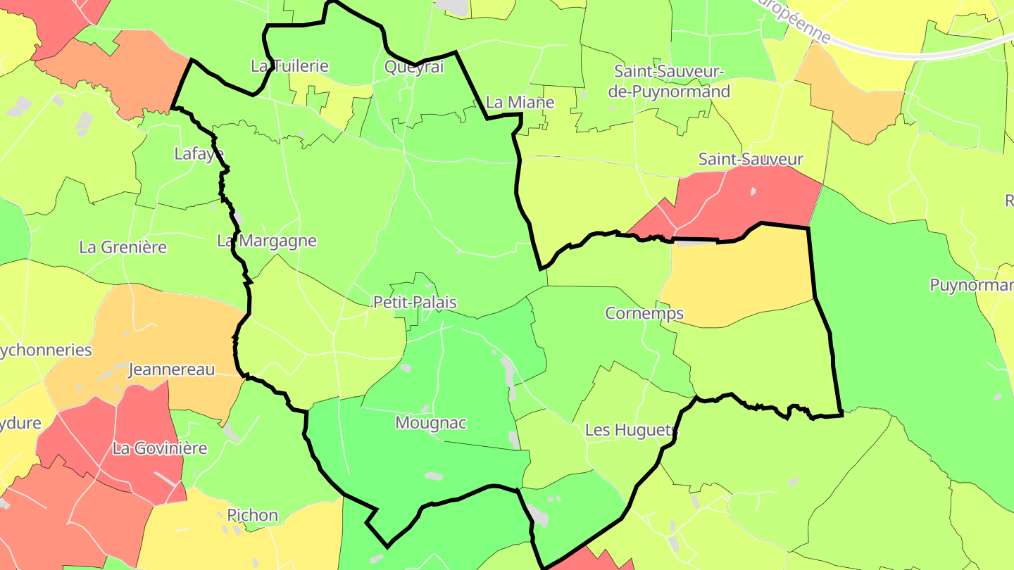 Carte des prix de l'immobilier Petit-Palais-et-Cornemps