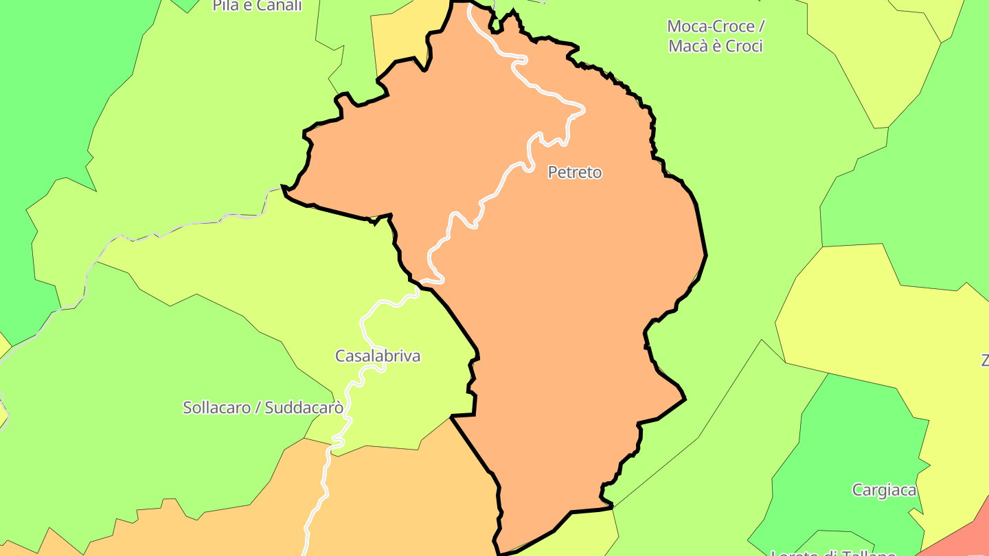 Carte des prix de l'immobilier Petreto-Bicchisano