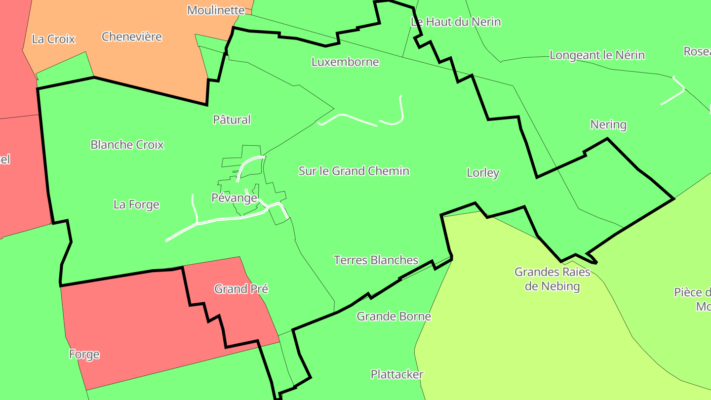 Carte des prix de l'immobilier Pévange
