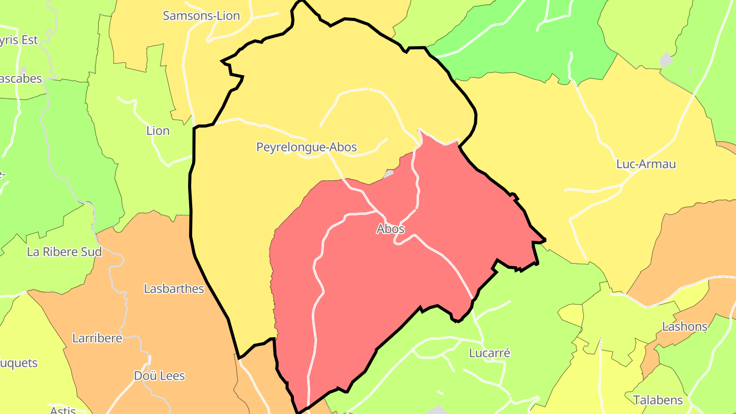 Carte des prix de l'immobilier Peyrelongue-Abos