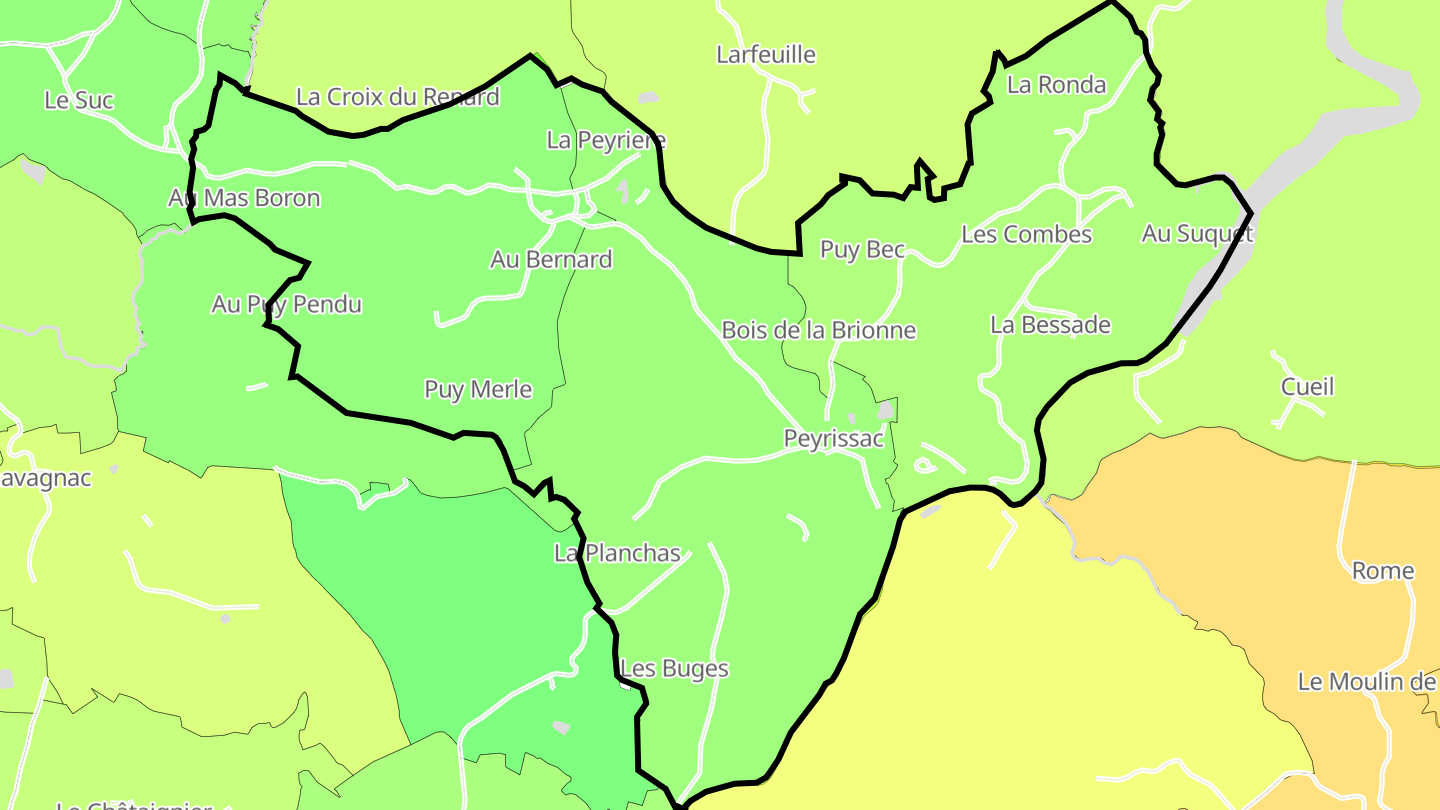Carte des prix de l'immobilier Peyrissac