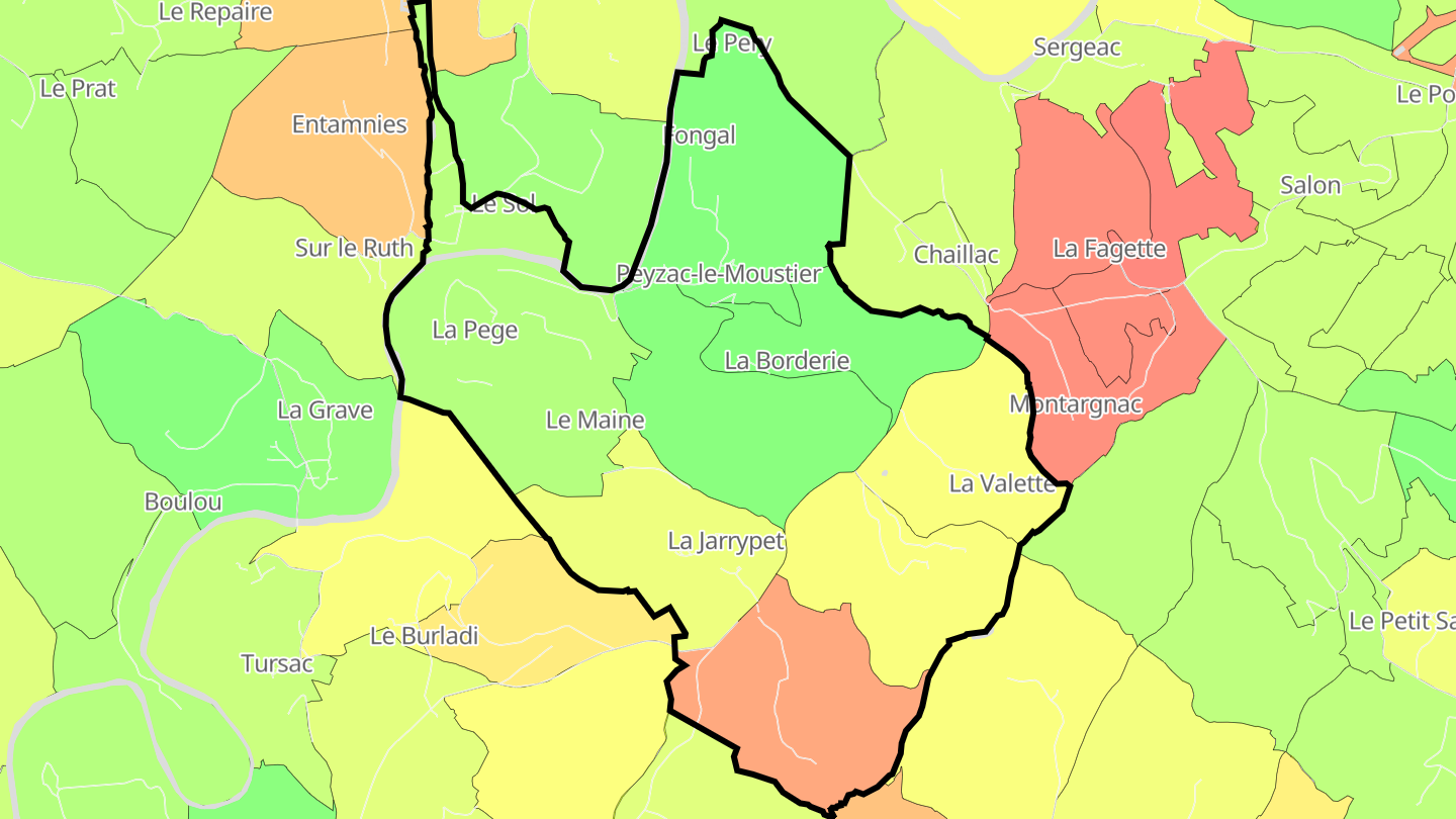 Carte des prix de l'immobilier Peyzac-le-Moustier