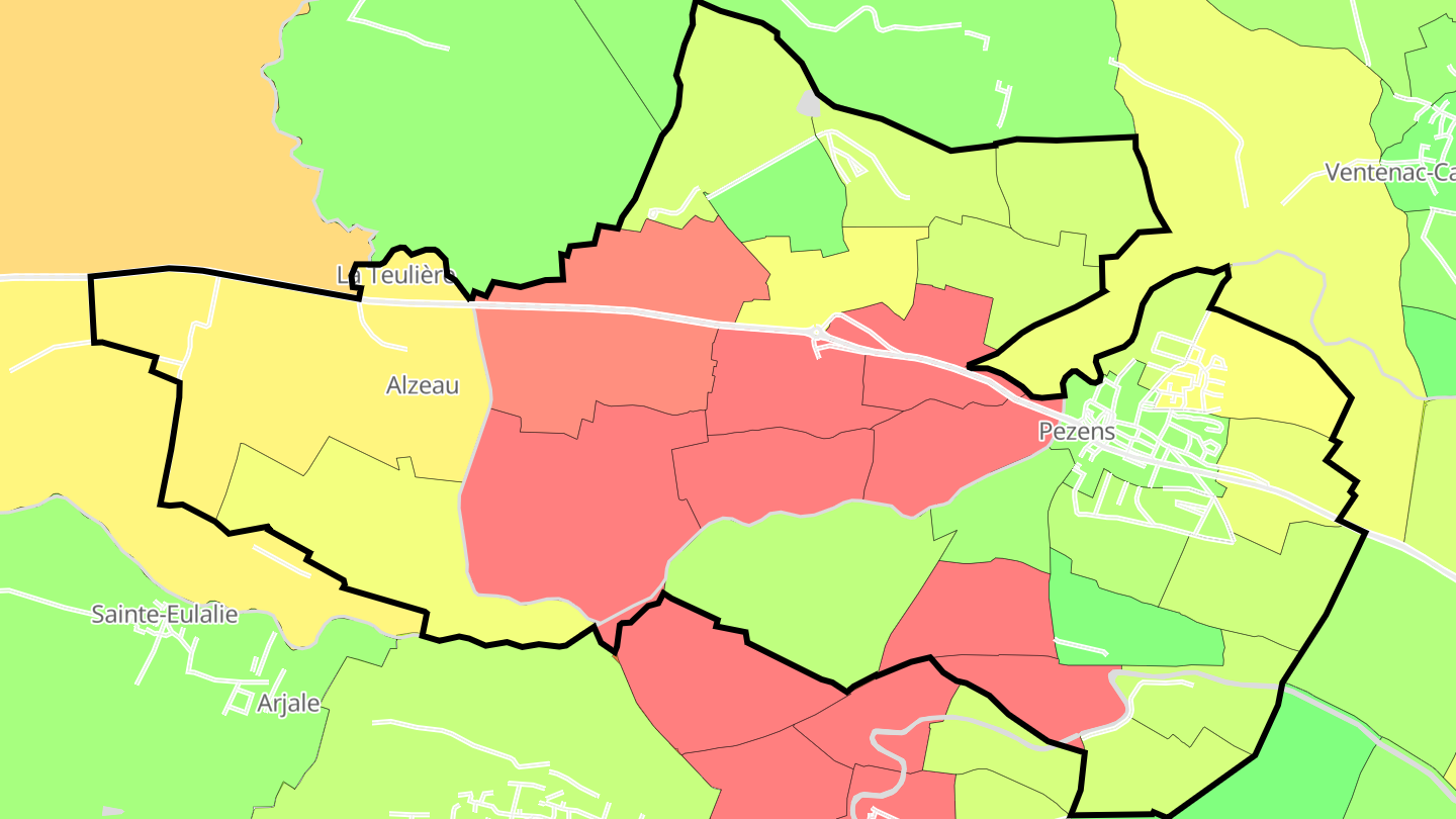 Carte des prix de l'immobilier Pezens