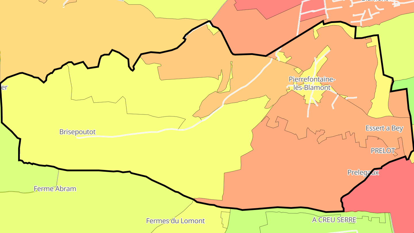Carte des prix de l'immobilier Pierrefontaine-lès-Blamont