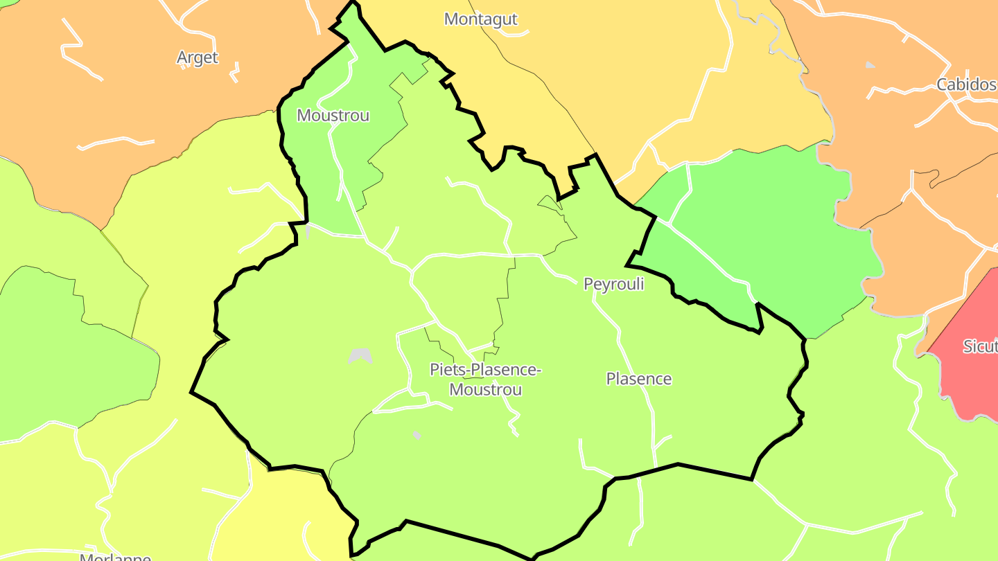 Carte des prix de l'immobilier Piets-Plasence-Moustrou