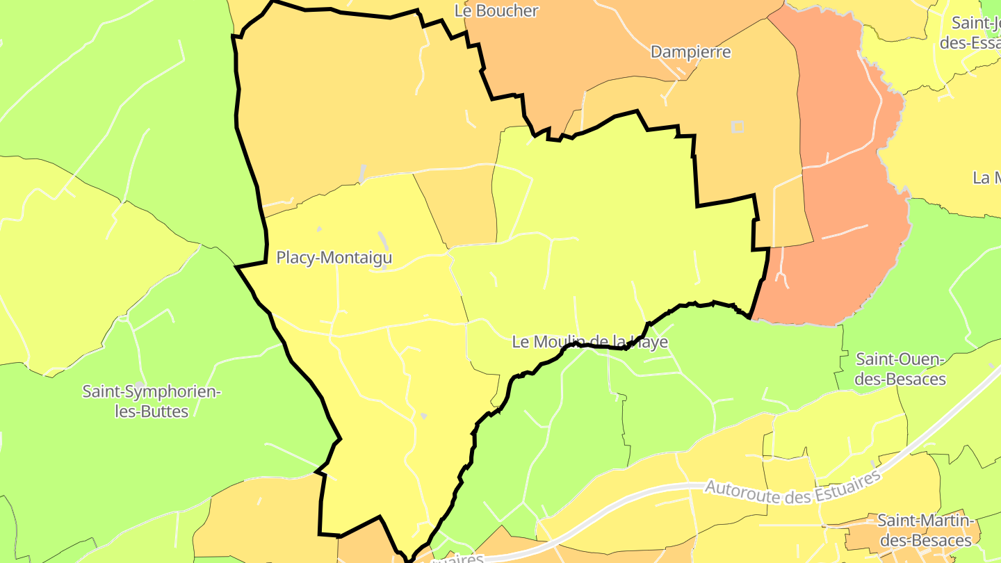 Carte des prix de l'immobilier Placy-Montaigu