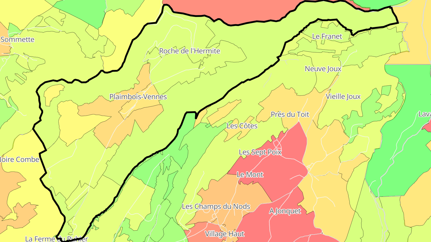Carte des prix de l'immobilier Plaimbois-Vennes