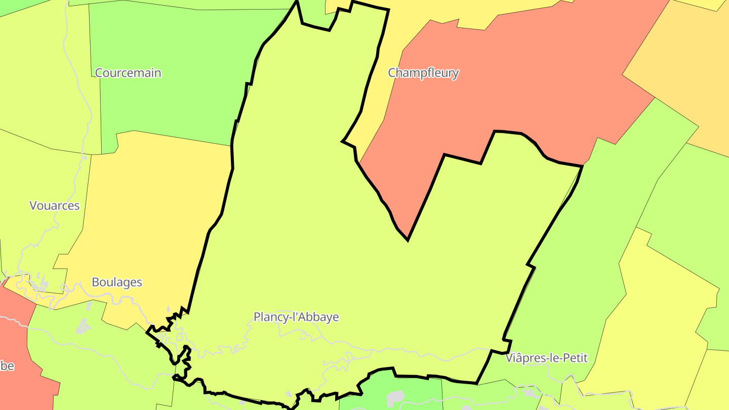 Carte des prix de l'immobilier Plancy-l'Abbaye
