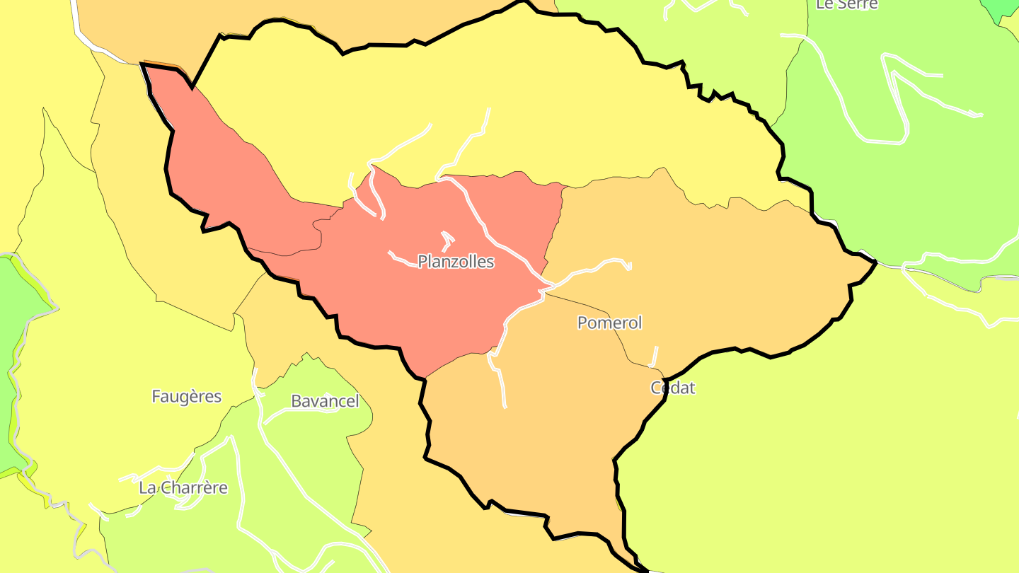 Carte des prix de l'immobilier Planzolles