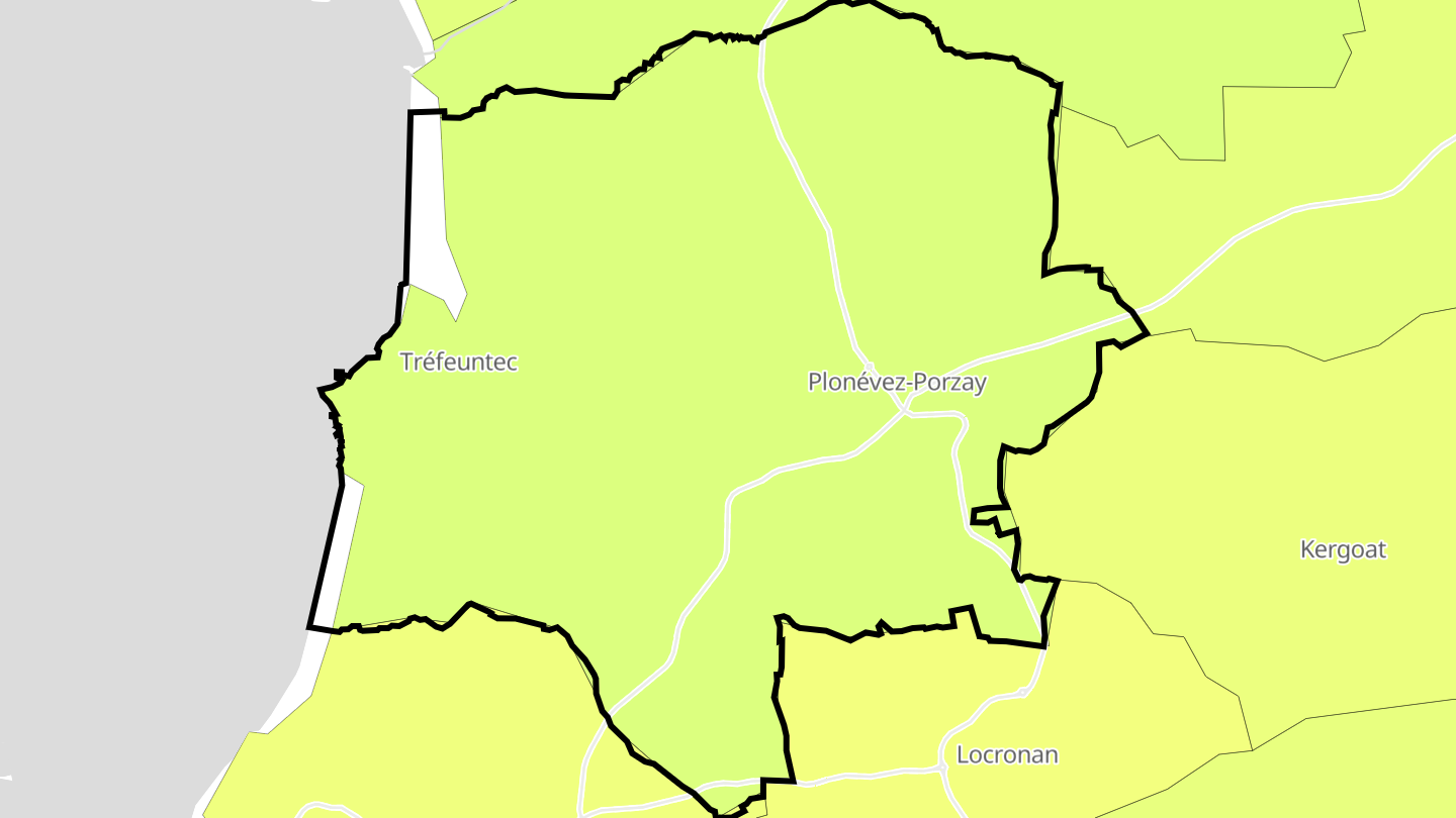 Carte des prix de l'immobilier Plonévez-Porzay