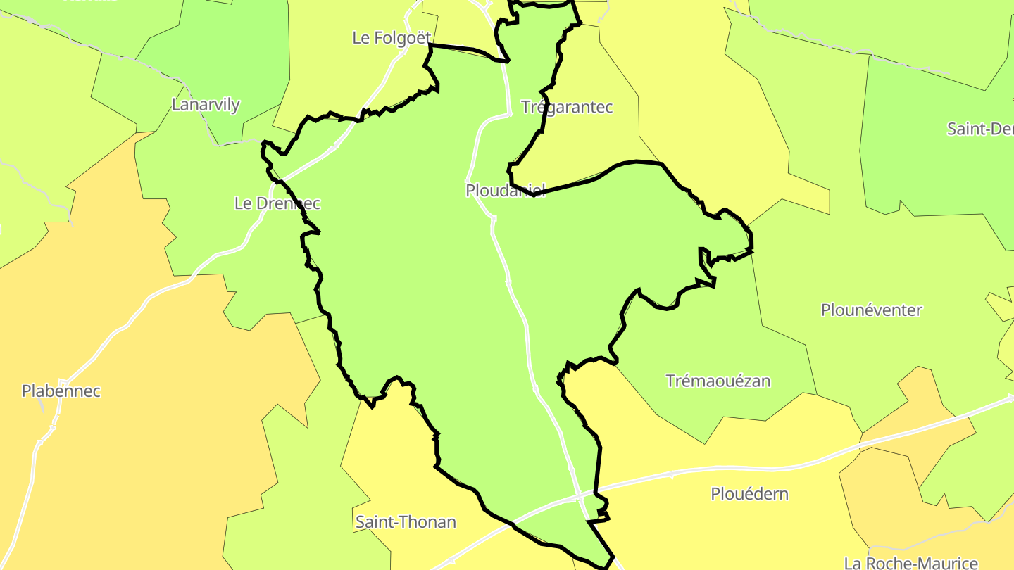 Carte des prix de l'immobilier Ploudaniel