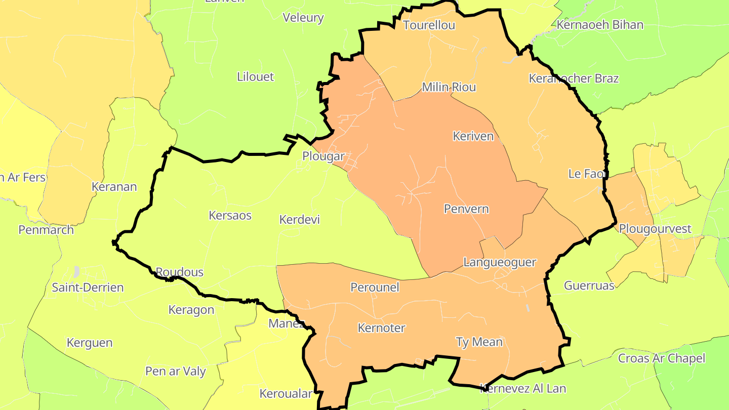 Carte des prix de l'immobilier Plougar