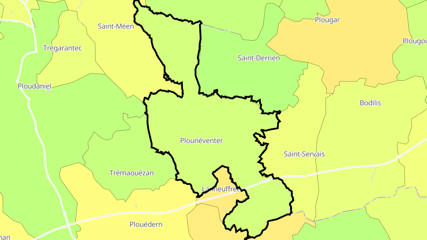 Carte des prix de l'immobilier Plounéventer