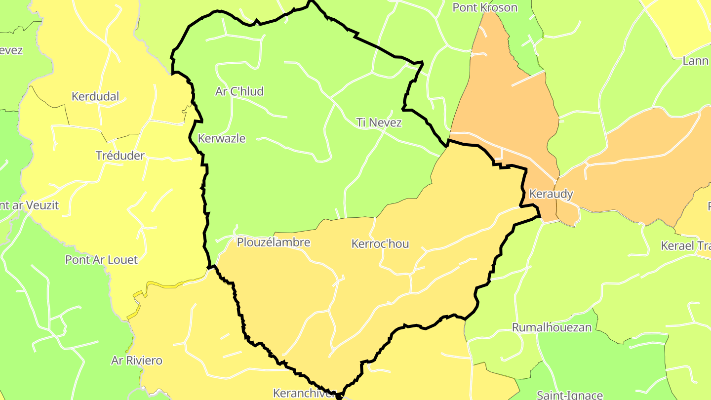 Carte des prix de l'immobilier Plouzélambre
