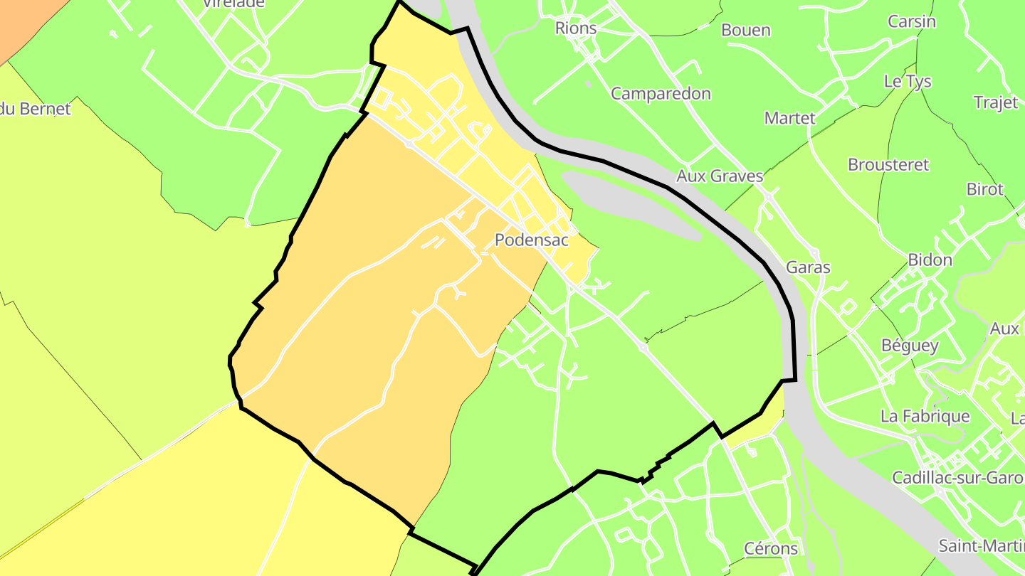 Carte des prix de l'immobilier Podensac