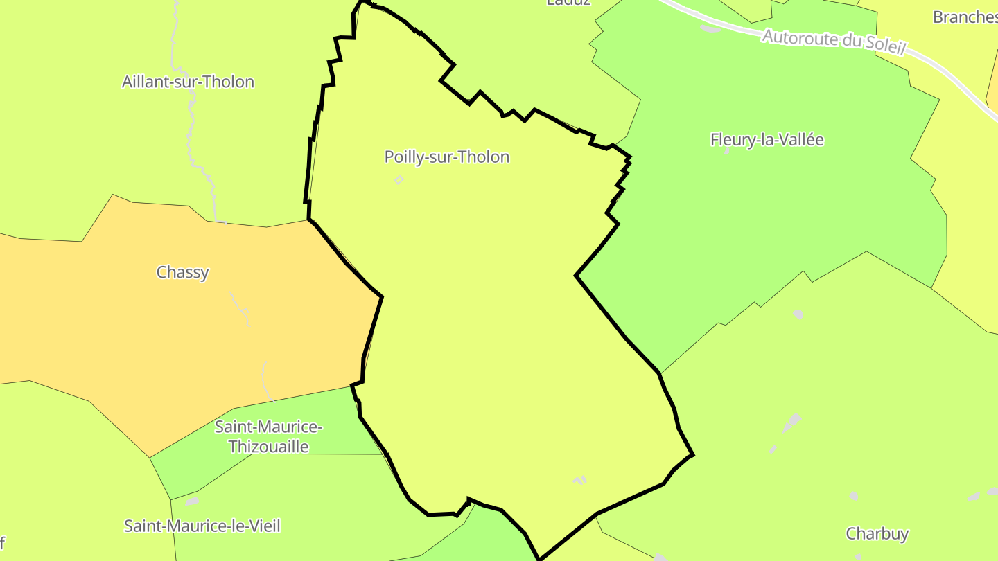 Carte des prix de l'immobilier Poilly-sur-Tholon