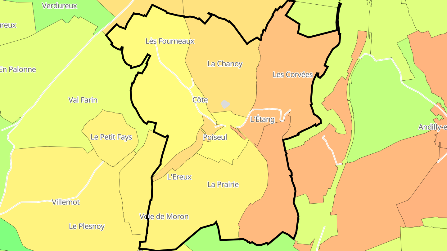 Carte des prix de l'immobilier Poiseul