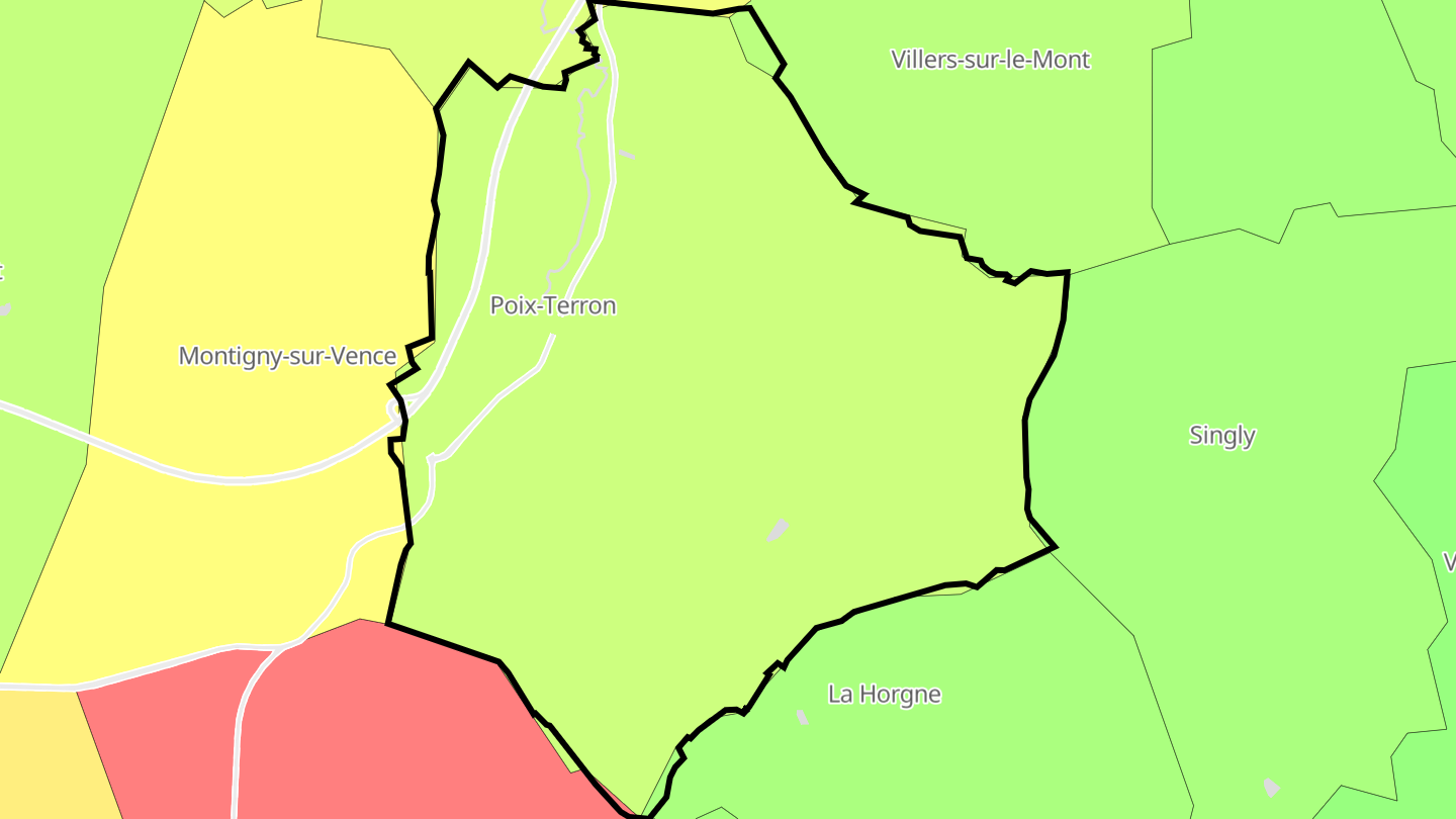 Carte des prix de l'immobilier Poix-Terron