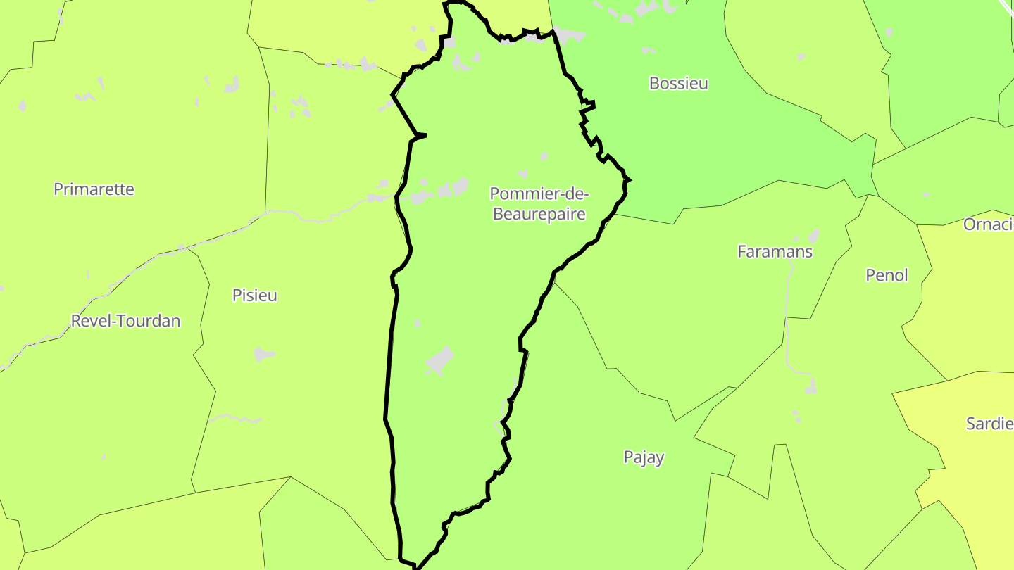 Carte des prix de l'immobilier Pommier-de-Beaurepaire