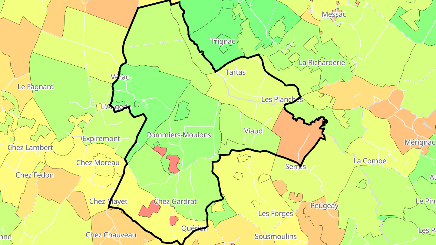 Carte des prix de l'immobilier Pommiers-Moulons