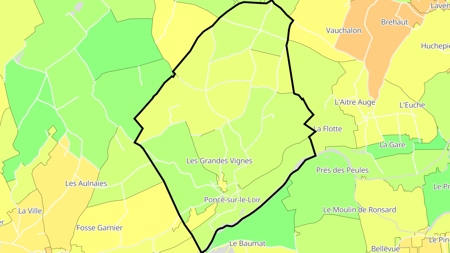Carte des prix de l'immobilier Poncé-sur-le-Loir