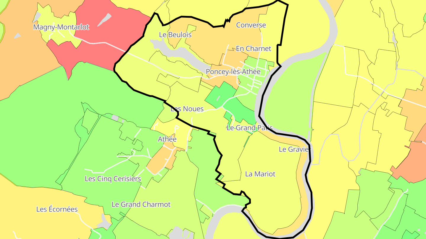 Carte des prix de l'immobilier Poncey-lès-Athée