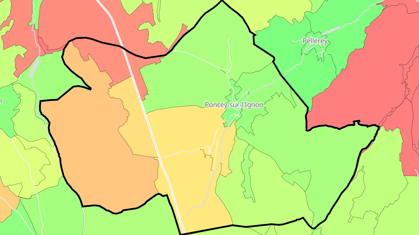 Carte des prix de l'immobilier Poncey-sur-l'Ignon