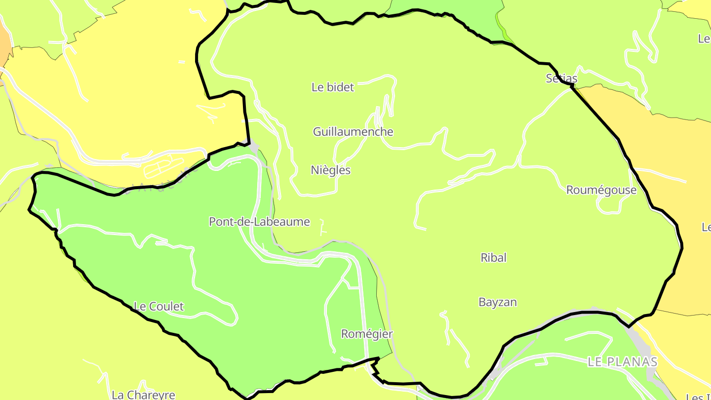 Carte des prix de l'immobilier Pont-de-Labeaume
