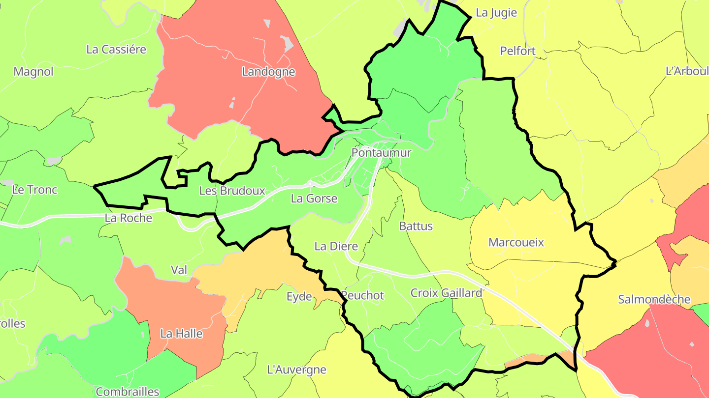 Carte des prix de l'immobilier Pontaumur