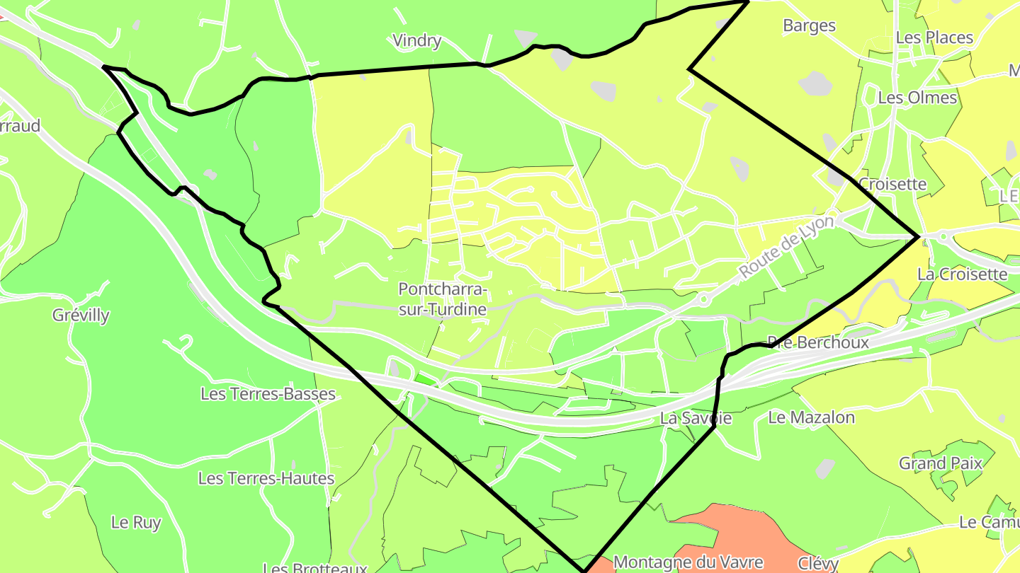 Carte des prix de l'immobilier Pontcharra-sur-Turdine
