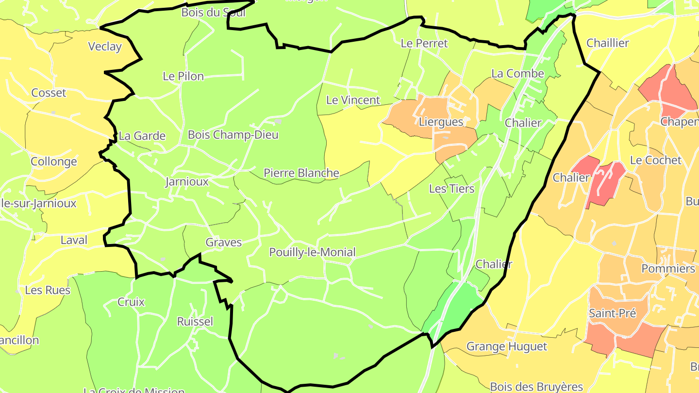 Carte des prix de l'immobilier Porte des Pierres Dorées
