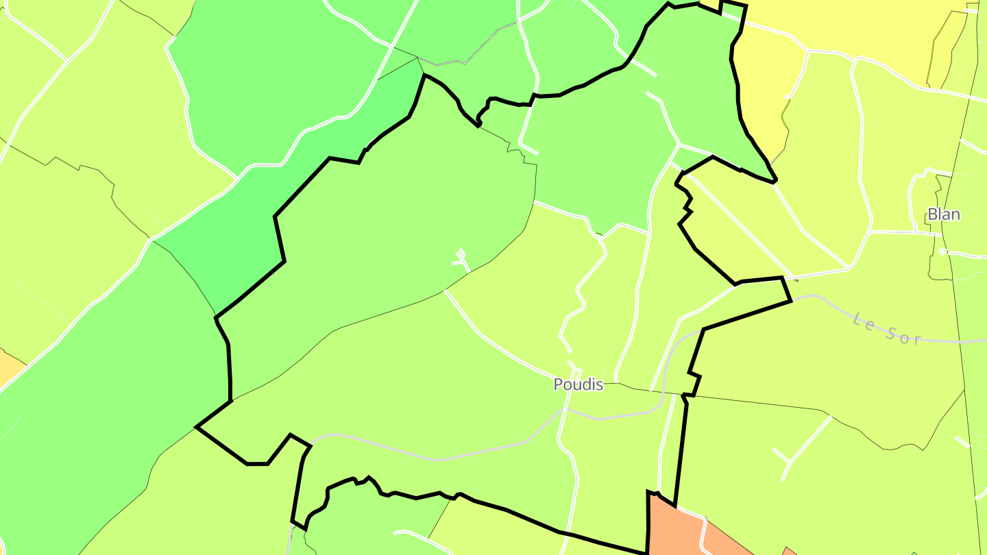 Carte des prix de l'immobilier Poudis