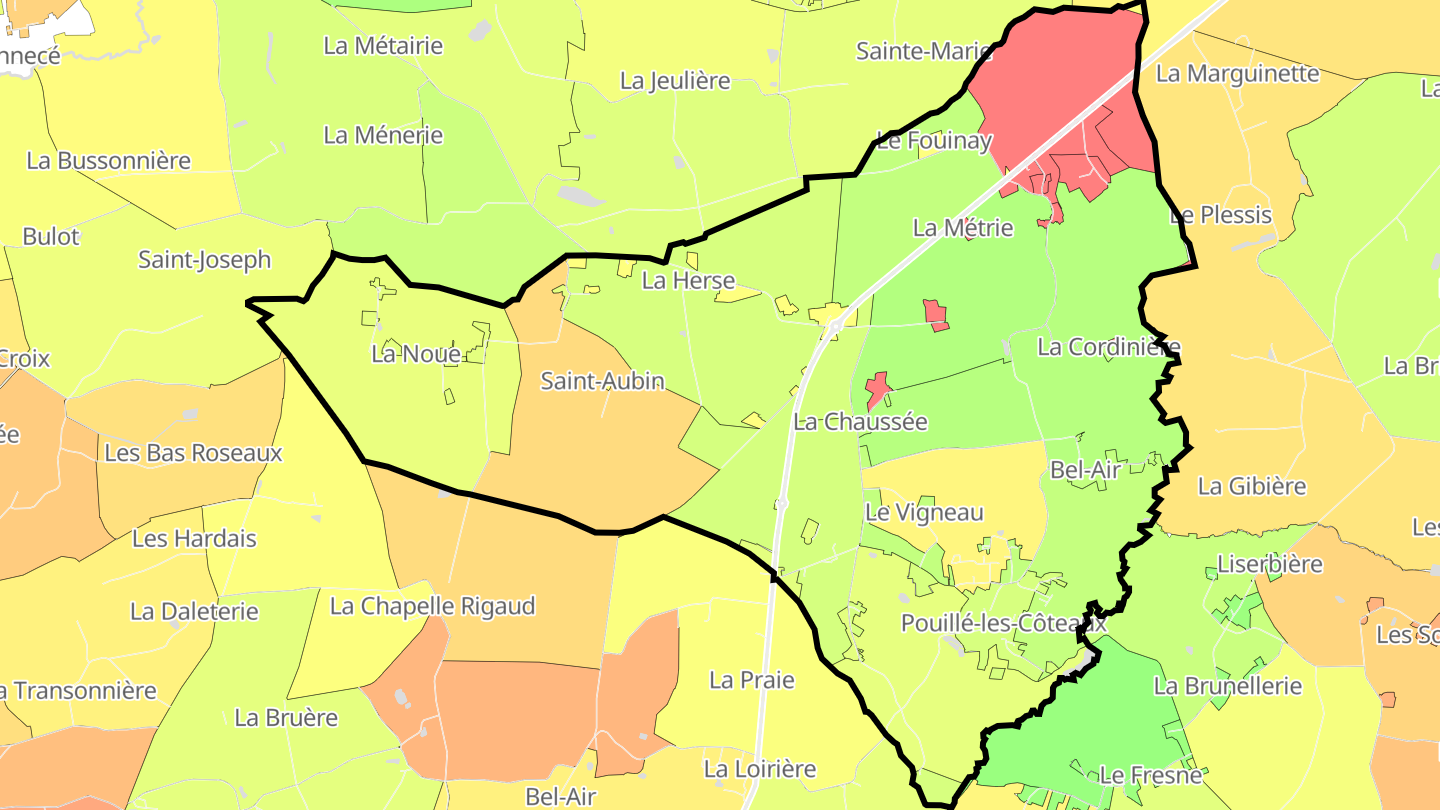 Carte des prix de l'immobilier Pouillé-les-Côteaux