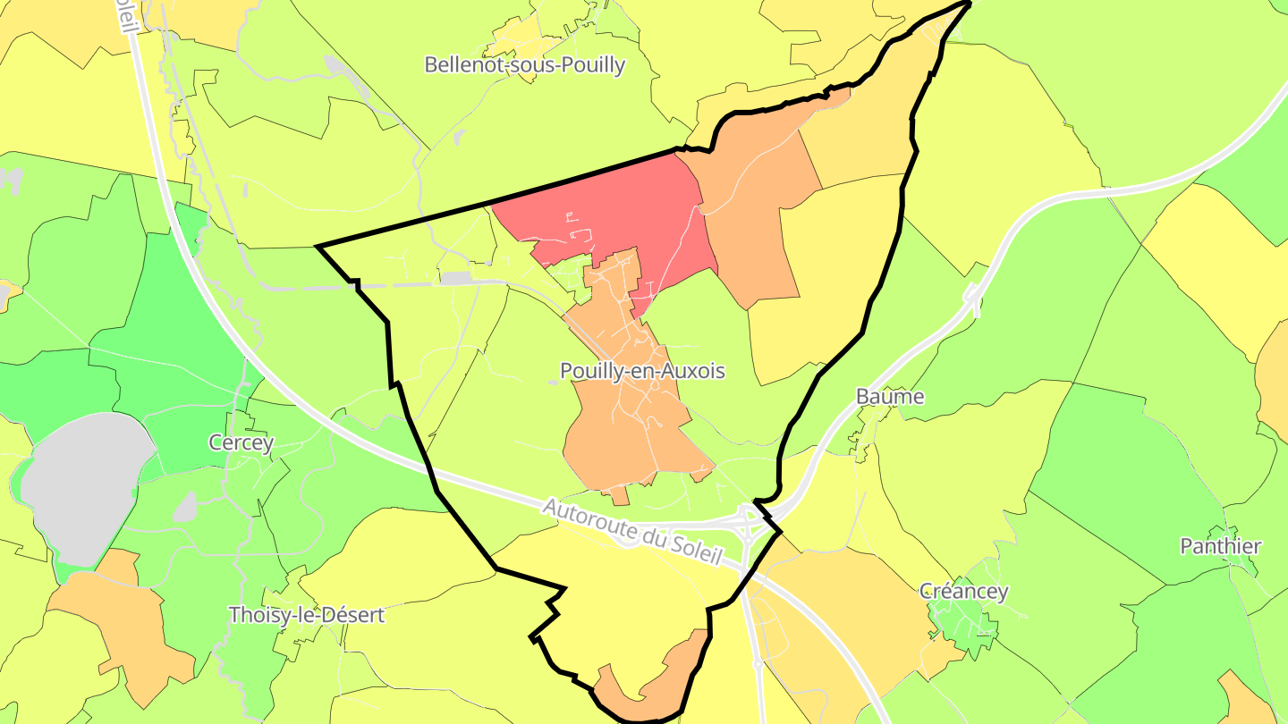 Carte des prix de l'immobilier Pouilly-en-Auxois