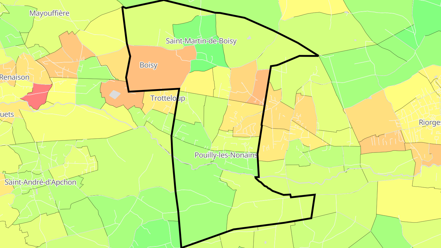 Carte des prix de l'immobilier Pouilly-les-Nonains