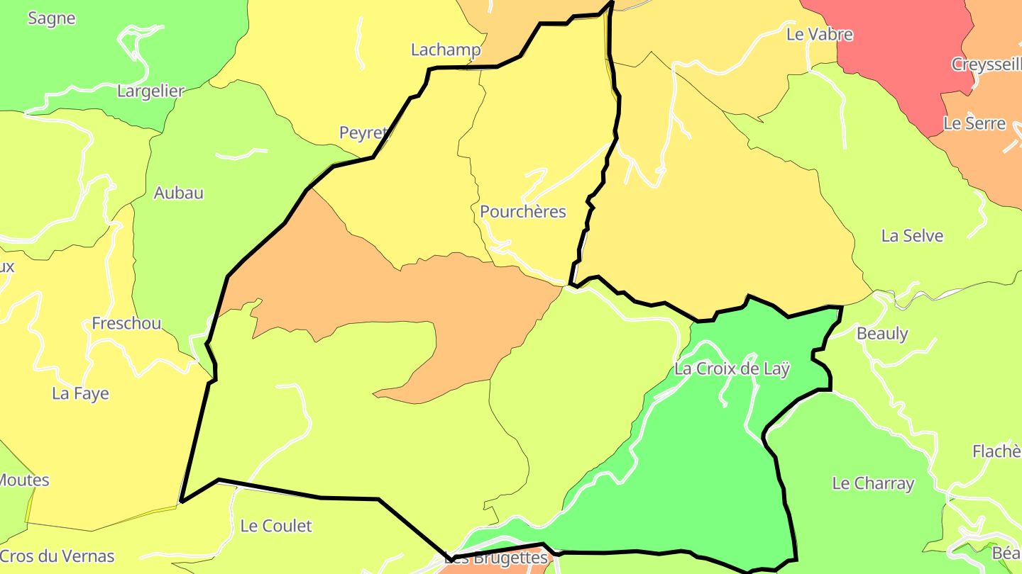 Carte des prix de l'immobilier Pourchères