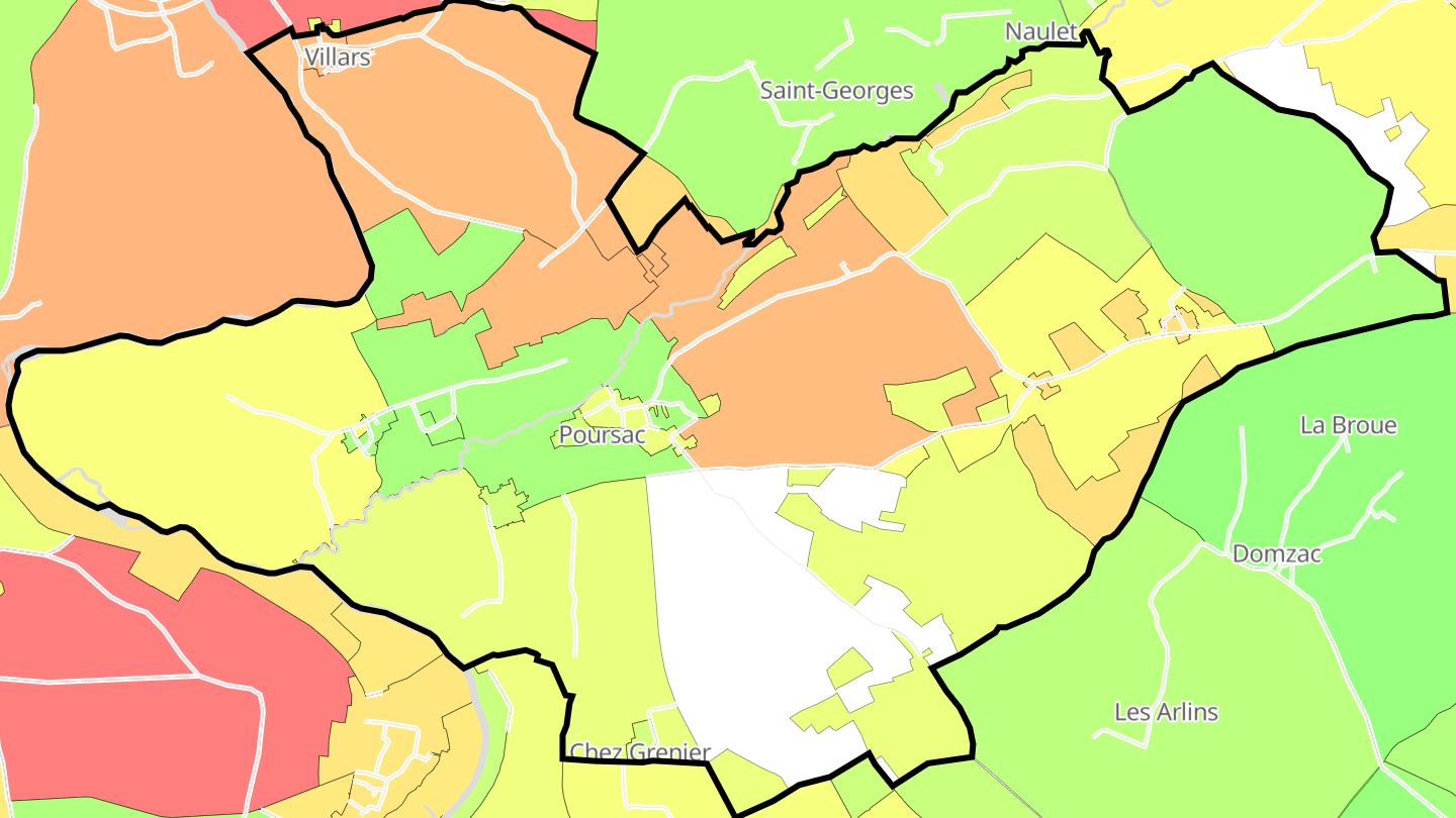 Carte des prix de l'immobilier Poursac