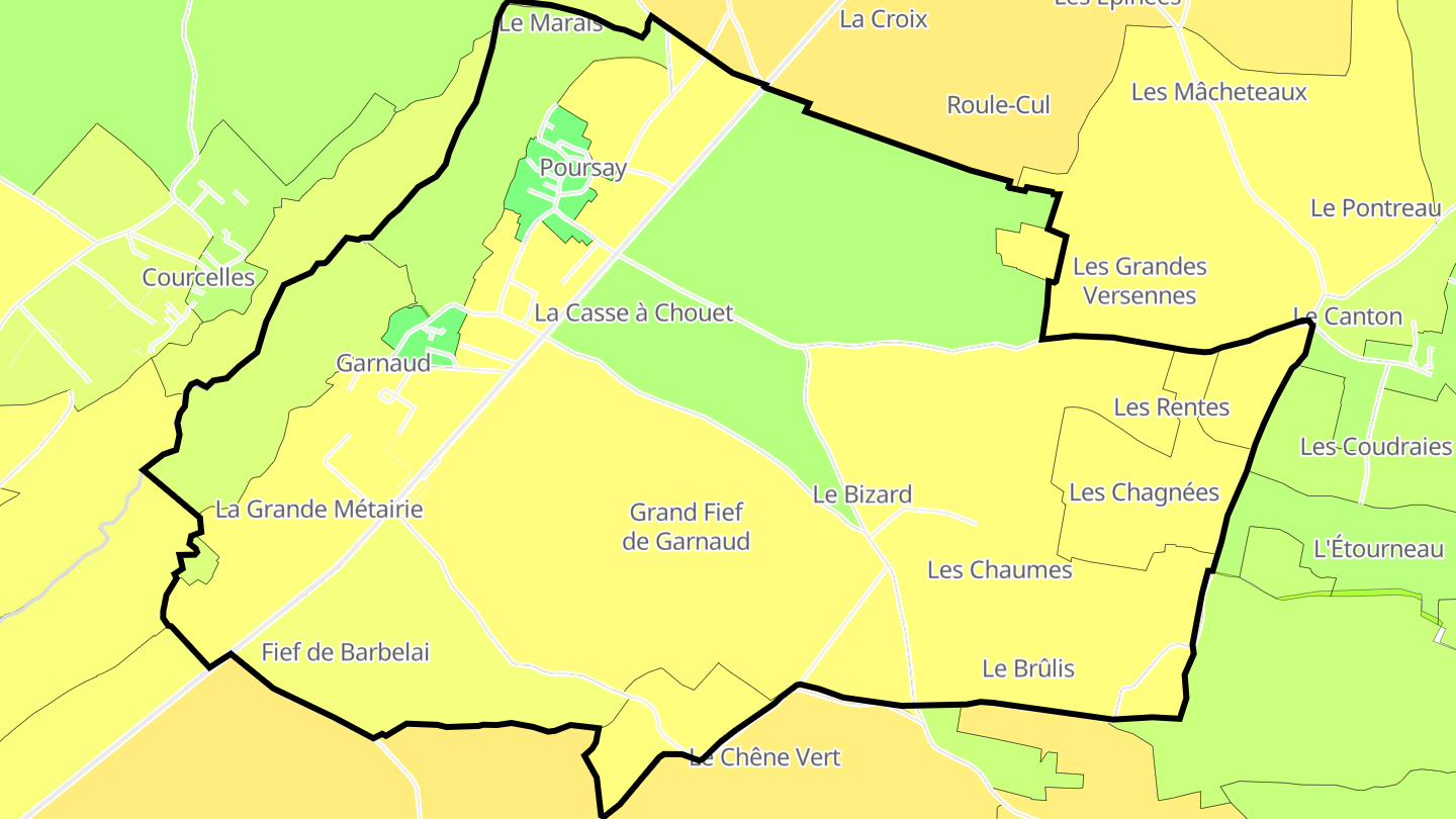 Carte des prix de l'immobilier Poursay-Garnaud