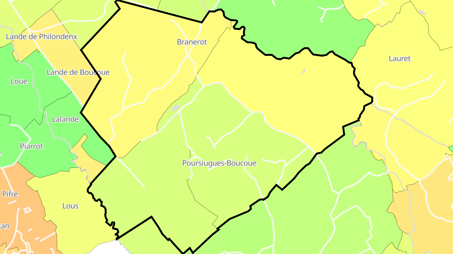 Carte des prix de l'immobilier Poursiugues-Boucoue